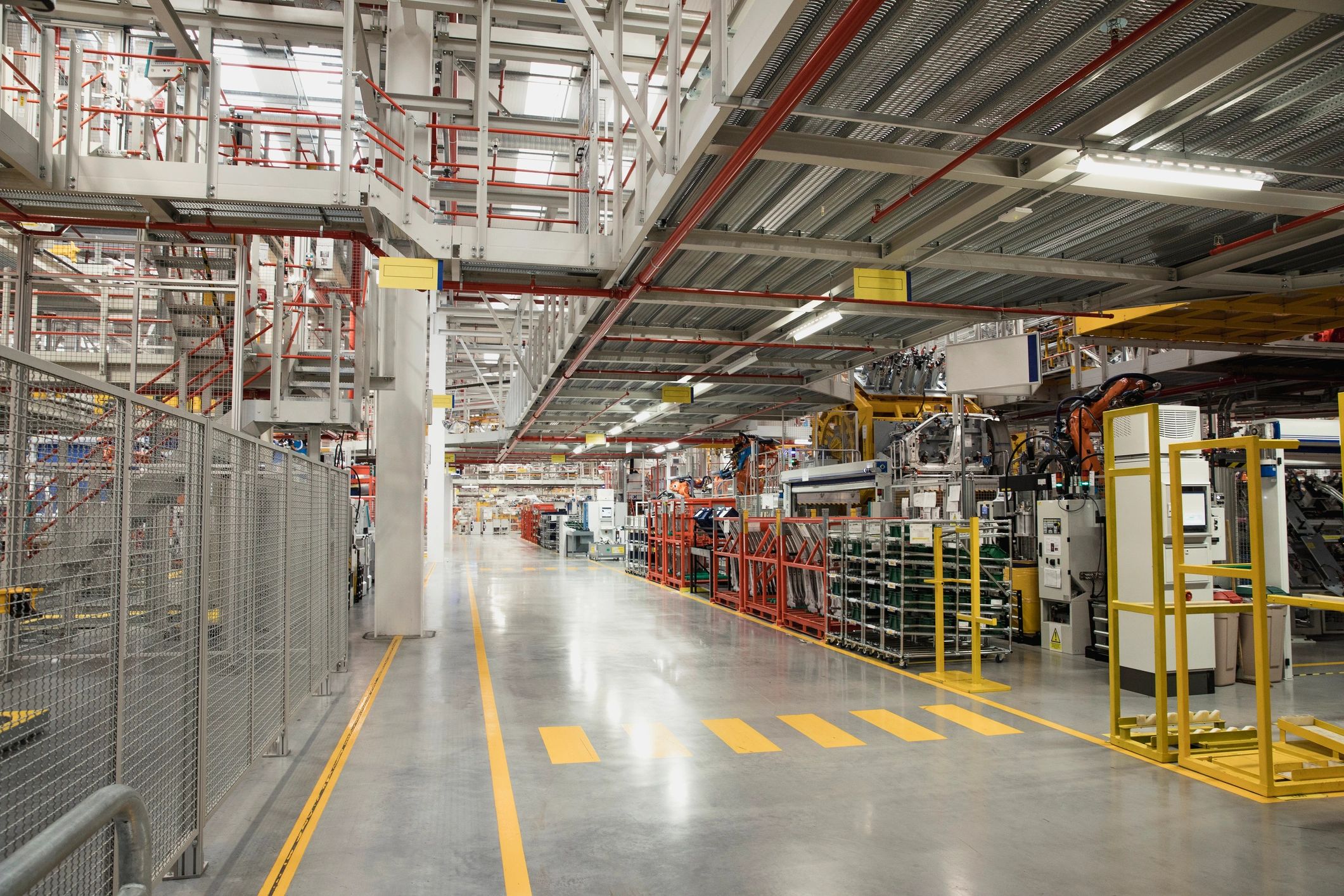 Industrial facility interior with durable concrete flooring
